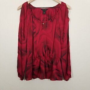 White House Black Market Long Sleeve Top Blouse Red Size S